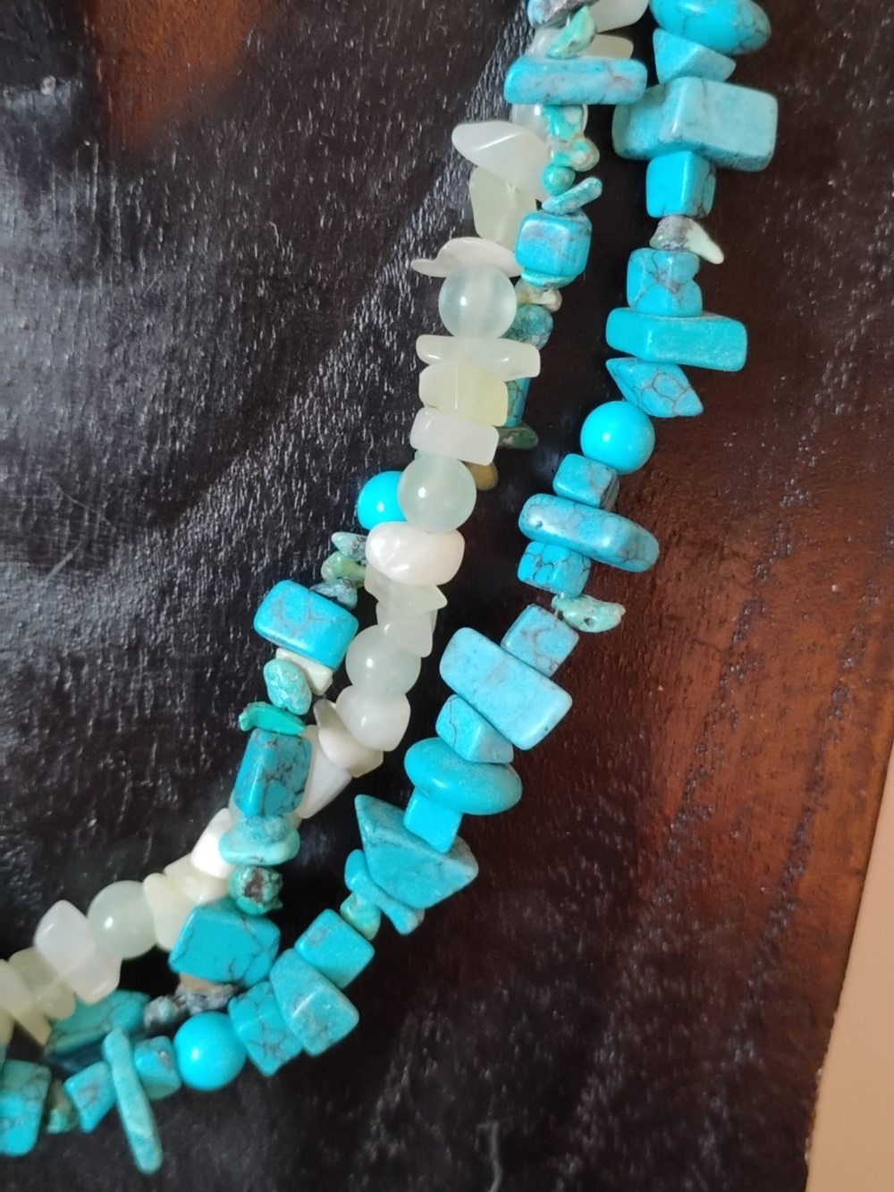 Multi Strand Turquoise Color Chip Necklace 20" Long with Hook Clasp - Picture 3 of 5